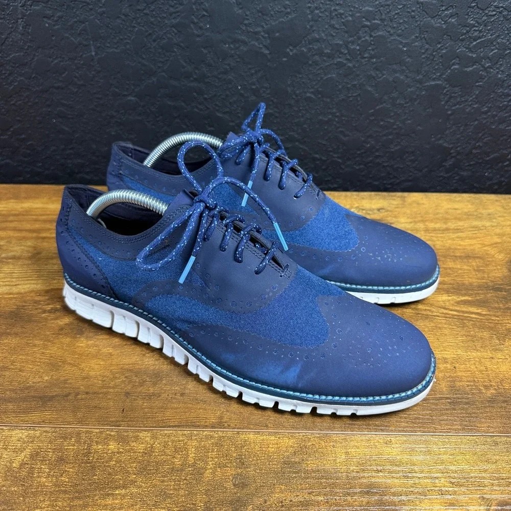 Cole Haan Zerogrand C29648 Navy Blue Suede Textile Wingtip Oxford Mens 9.5 M